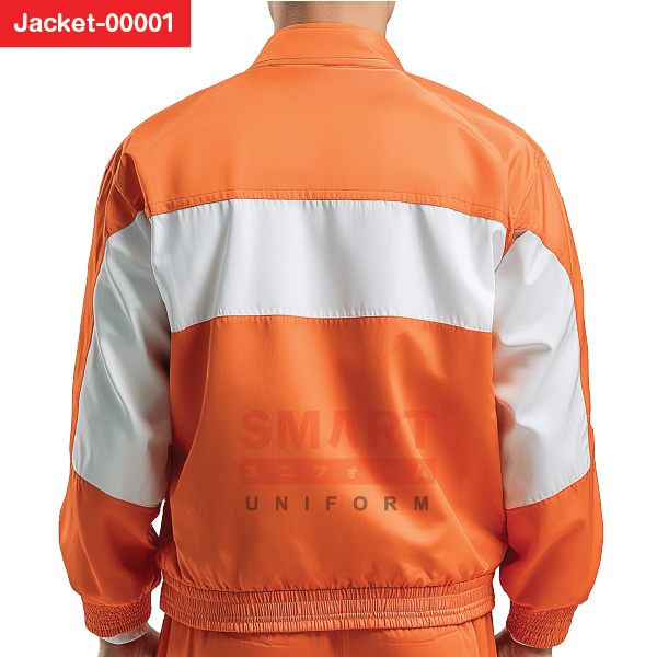 แจ็คเก็ตผู้ชาย ผ้าร่ม สีส้ม-ขาว ซิปเต็มตัว กระเป๋าข้างสองฝั่ง ลุคสปอร์ตสุภาพ