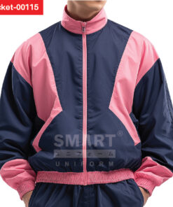 แจ็คเก็ต สีกรมตัดชมพู ซิปหน้าทรงลำลอง ใส่ได้ทั้งแจ็คเก็ตผู้ชายและแจ็คเก็ตผู้หญิง แบบยูนิฟอร์มลุคสปอร์ตทันสมัย